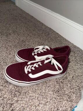 Vans Maroon Canvas Old Skool Sneakers with White Sidestripe